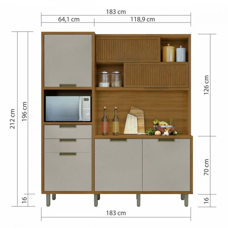 Kit Cozinha Compacta 6 Portas 2 Gavetas Loft Imperatriz Freijo Off